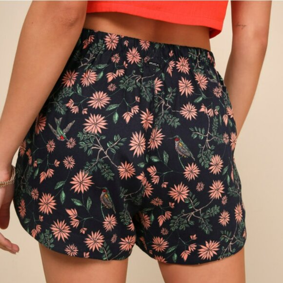 RVCA New Yume Navy Blue Floral Print Drawstring Shorts - Picture 4 of 9